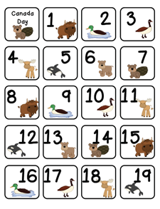 Canadian animals number cards