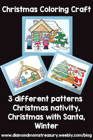 Christmas coloring craft - 3 different patterns. Christmas nativity, Christmas with Santa, Winter scene