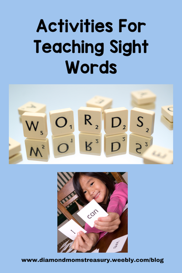 Activities for teaching sight words. Letter tiles spelling out WORDS and girl holding sight word cards.