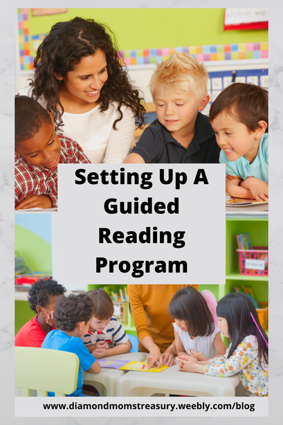 Setting up a guided reading program. Groups of children with teachers.