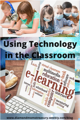 Using technology in the classroom. Kids with tablets and computer with info able e-learning.