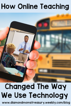How Online Teaching Changed The Way We Use Technology. School bus and smartphone with classroom image.