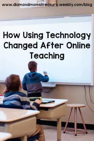 How using technology changed after online teaching. Boy writing on whiteboard.