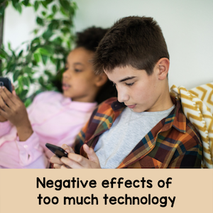 Negative effects of too much technology. Kids using smartphones.