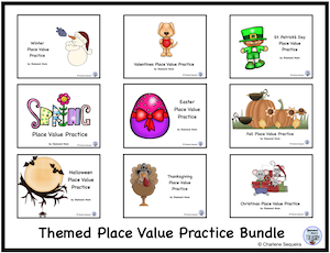 Themed place value worksheet bundle
