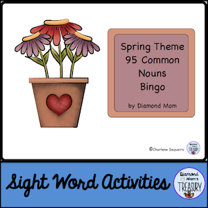 Spring Theme 95 Common Nouns Bingo