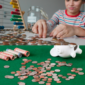 counting coins from piggy bank