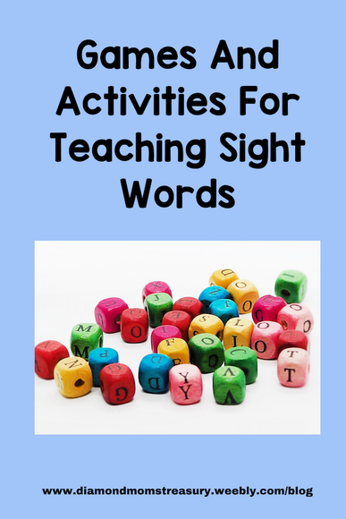 Games and activities for teaching sight words. Group of coloured dice with letters on them.