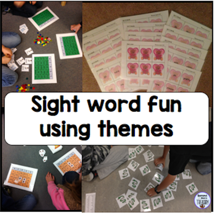 Sight word fun using themes. Different sight word games being played by kids.