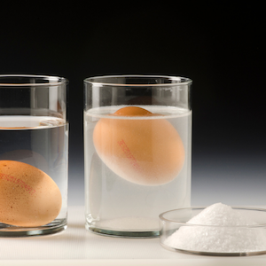 egg in fresh water and egg in water with salt added.