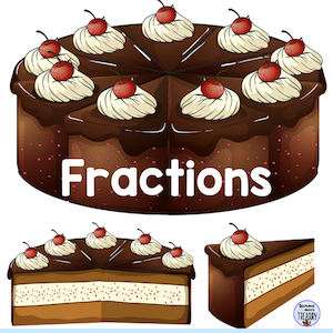 cake cut into different sizes to represent fractions