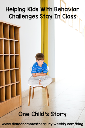 Helping kids with behavior challenges. Boy on chair in hallway.