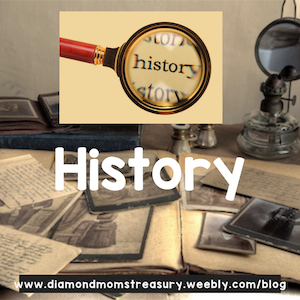 History. Magnifying glass and documents and photos of family.