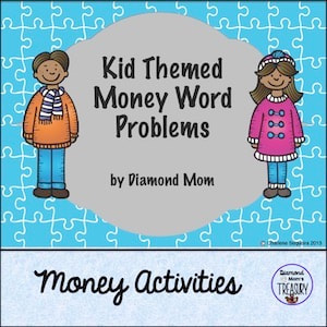 Kid themed money word problems task cards