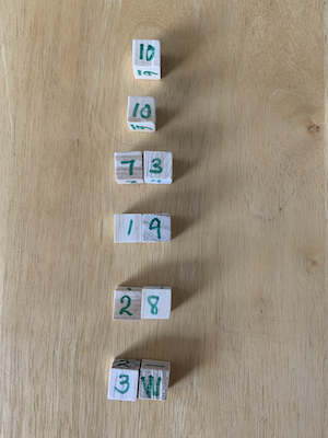 making tens with wooden dice
