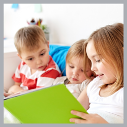 Tips for learning at home: Practice reading by sharing stories together.