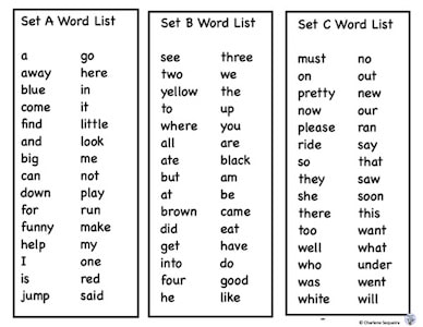 3 lists of 30 sight words