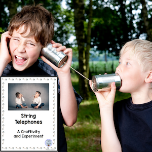 boys playing with a string and tin cans telephone