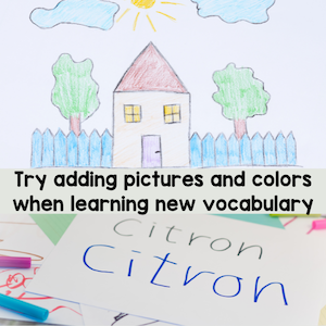 try adding pictures and colors when learning new vocabulary
