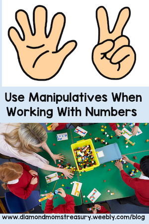 Using manipulatives when working with numbers. Kids using manipulatives and counting fingers