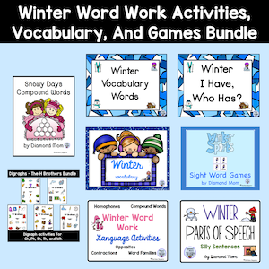 winter word work activities vocabulary and games bundle